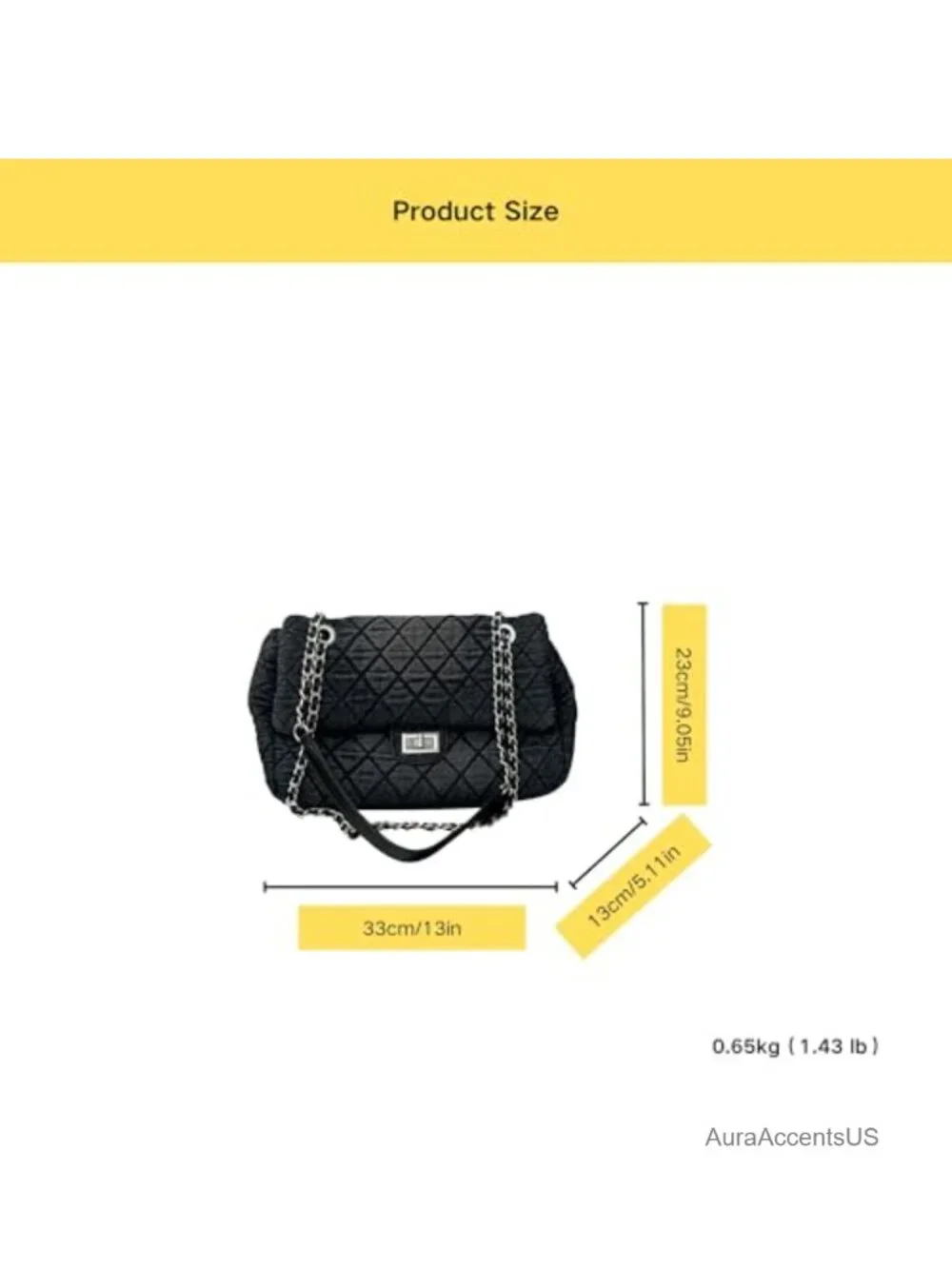 Quilted Denim Shoulder Bag with Chain Strap Crossbody Tote